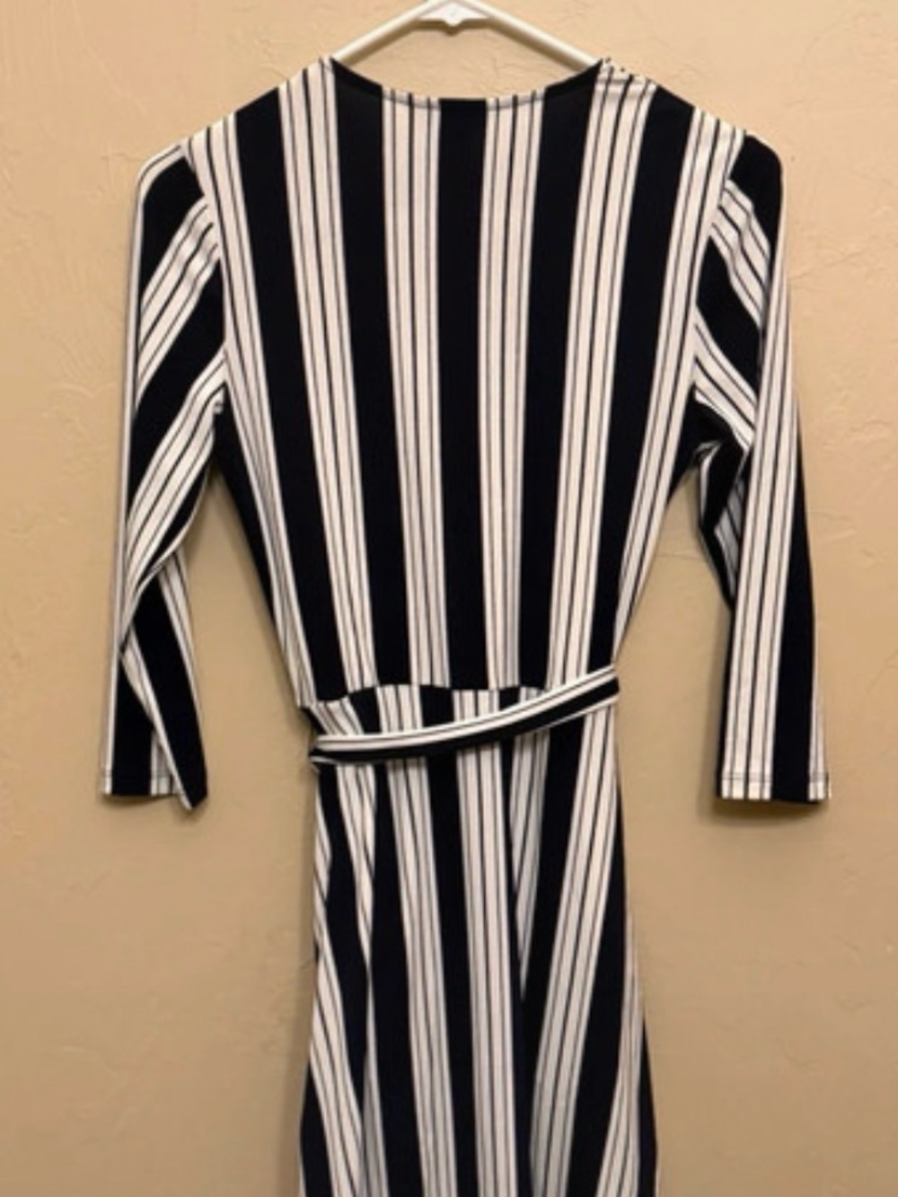 H&M Navy and White Striped Long-Sleeve Midi Dress